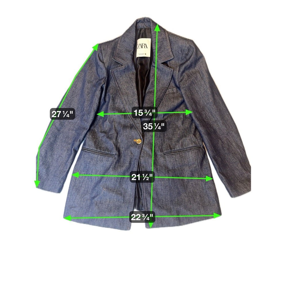 Zara Indigo Denim Blazer Shoulder Pads Size S Bnwt - Picture 3 of 8